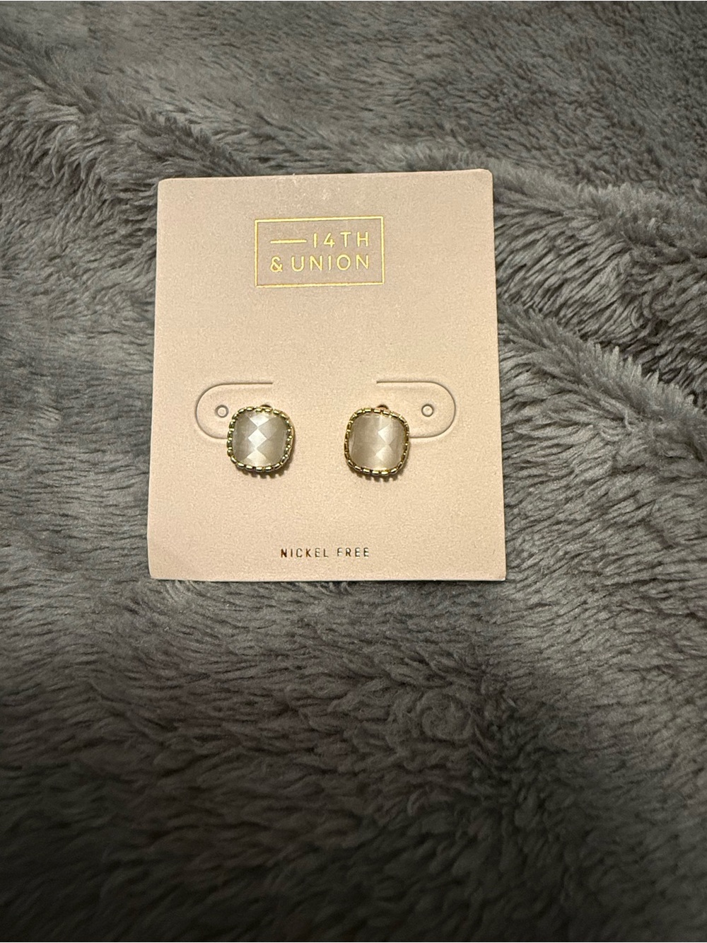 14th & Union Cream Faceted Gold-Trim Stud Earrings - Picture 3 of 3